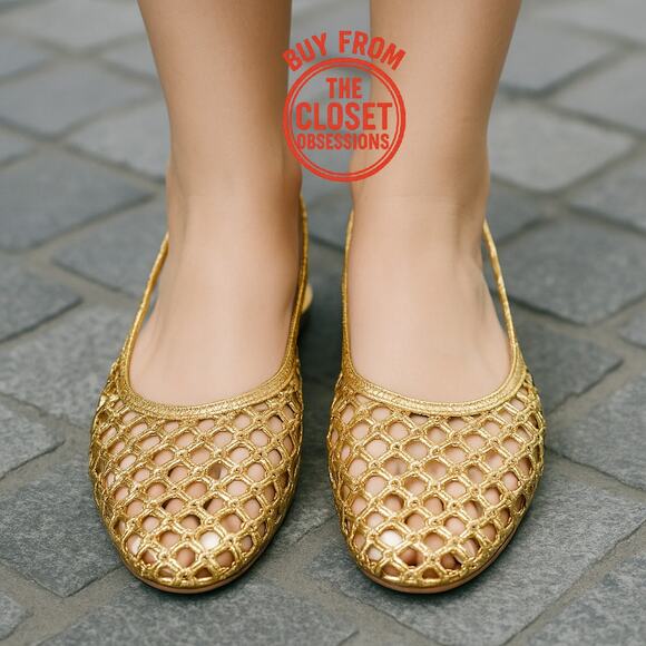 ZARA Metallic Ballet Flats NWT Gold Slingback Size 10 - Picture 2 of 15